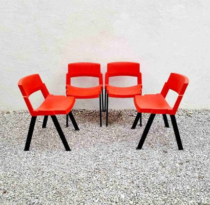 Red & Black Model City Dining Chairs by Lucci & Orlandini for Lamm Italy, Italy 1980s, Set of 4-PUG-1066685