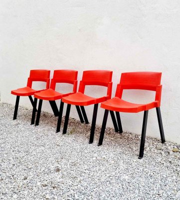 Red & Black Model City Dining Chairs by Lucci & Orlandini for Lamm Italy, Italy 1980s, Set of 4-PUG-1066685