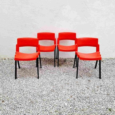 Red & Black Model City Dining Chairs by Lucci & Orlandini for Lamm Italy, Italy 1980s, Set of 4-PUG-1066685