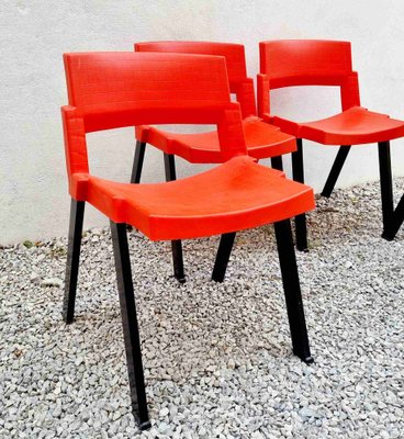 Red & Black Model City Dining Chairs by Lucci & Orlandini for Lamm Italy, Italy 1980s, Set of 4-PUG-1066685