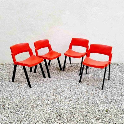 Red & Black Model City Dining Chairs by Lucci & Orlandini for Lamm Italy, Italy 1980s, Set of 4-PUG-1066685