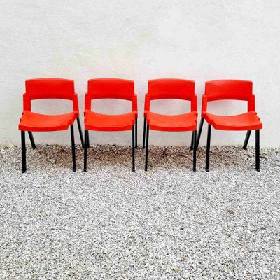 Red & Black Model City Dining Chairs by Lucci & Orlandini for Lamm Italy, Italy 1980s, Set of 4-PUG-1066685