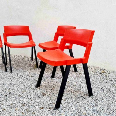 Red & Black Model City Dining Chairs by Lucci & Orlandini for Lamm Italy, Italy 1980s, Set of 4-PUG-1066685