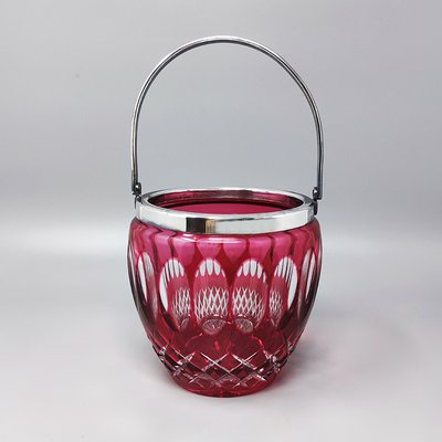 Red Bohemian Cut Crystal Glass Ice Bucket, Italy, 1960s-QGR-1792223