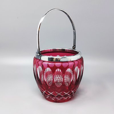 Red Bohemian Cut Crystal Glass Ice Bucket, Italy, 1960s-QGR-1792223