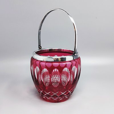 Red Bohemian Cut Crystal Glass Ice Bucket, Italy, 1960s-QGR-1792223