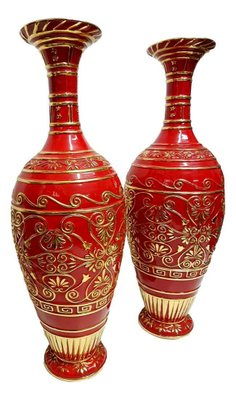 Red Ceramic Vases, 1960s, Set of 2-FIP-1168282