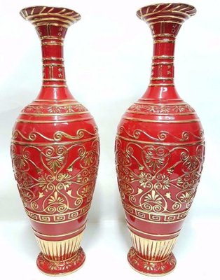 Red Ceramic Vases, 1960s, Set of 2-FIP-1168282