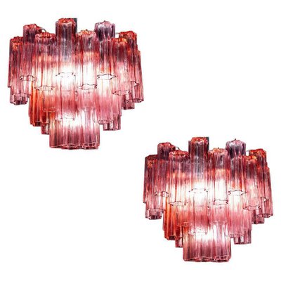 Red Coral Murano Glass Tronchi Chandeliers, 1970, Set of 2-MBH-1032395