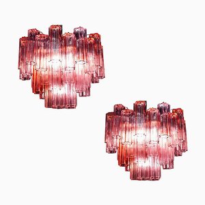 Red Coral Murano Glass Tronchi Chandeliers, 1970, Set of 2-MBH-1032395