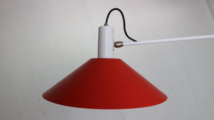 Red Counter Balance Ceiling Lamp attributed to J.J.J. Hoogervorst for Anvia Holland, 1950s-DT-2026165