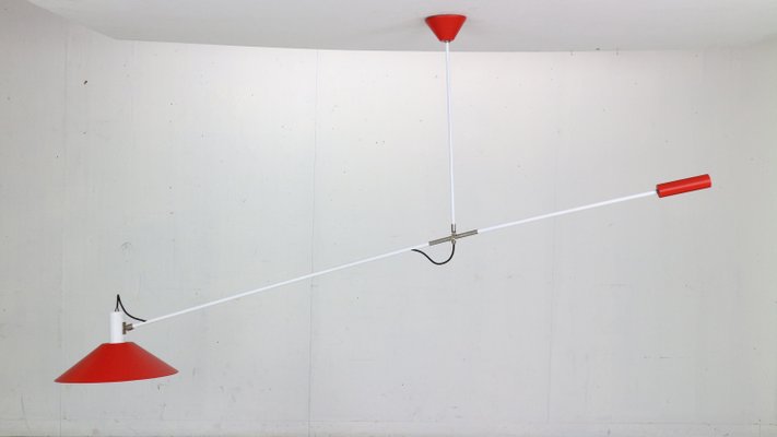 Red Counter Balance Ceiling Lamp attributed to J.J.J. Hoogervorst for Anvia Holland, 1950s-DT-2026165