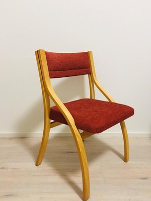 Red Dining Chairs by Ludvig Volak for Drevopodnik Holesov, 1950s, Set of 4-YNX-714037