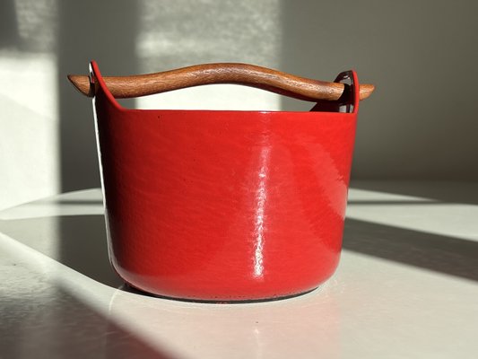 Red Enamel Cast Iron Pot by Timo Sarpaneva for Rosenlew, 1960s-WZP-2021126