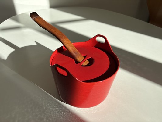 Red Enamel Cast Iron Pot by Timo Sarpaneva for Rosenlew, 1960s-WZP-2021126