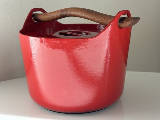 Red Enamel Cast Iron Pot by Timo Sarpaneva for Rosenlew, 1960s-WZP-2021126