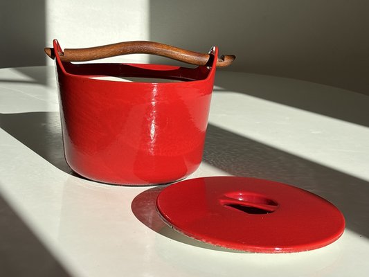 Red Enamel Cast Iron Pot by Timo Sarpaneva for Rosenlew, 1960s-WZP-2021126