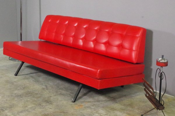 Red Faux Leather Sofa, 1970s-KNM-891430