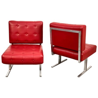 Red Faux Leather & Steel Armchairs by Hausmann for de Sede, 1950s, Set of 2-JDR-1126024