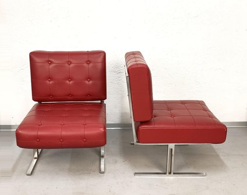 Red Faux Leather & Steel Armchairs by Hausmann for de Sede, 1950s, Set of 2-JDR-1126024