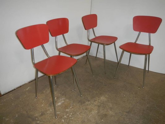 Red Formic Chairs Set, 1970s, Set of 4-WWQ-1109656