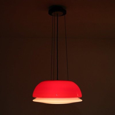 Red Glass Hanging Lamp, Italy, 1960s-DV-1077590