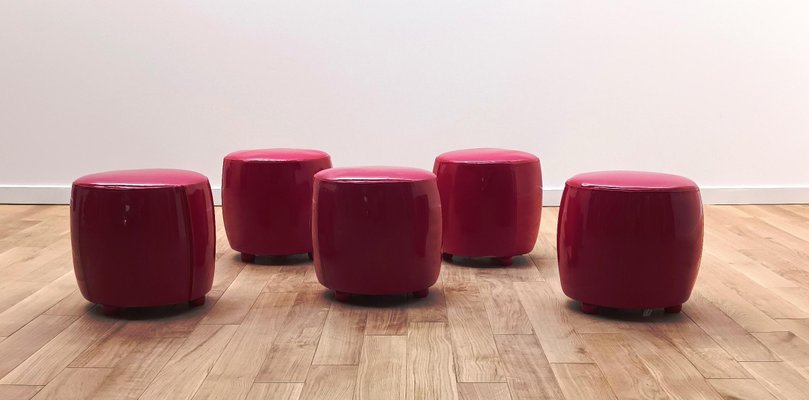 Red Glossy Poufs, Set of 5-NMC-1355016