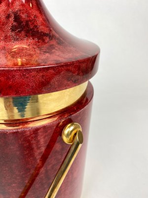 Red Goatskin & Brass Ice Bucket by Aldo Tura, Italy, 1960s-LYQ-1171550