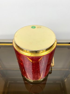 Red Goatskin & Brass Ice Bucket by Aldo Tura, Italy, 1960s-LYQ-1171550