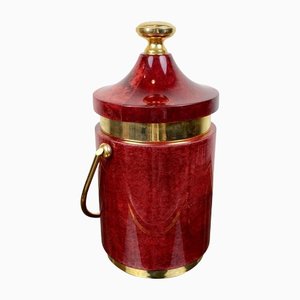 Red Goatskin & Brass Ice Bucket by Aldo Tura, Italy, 1960s-LYQ-1171550