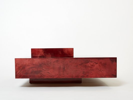 Red Goatskin Parchment and Steel Bar Coffee Table by Aldo Tura, 1960-YJA-1353260