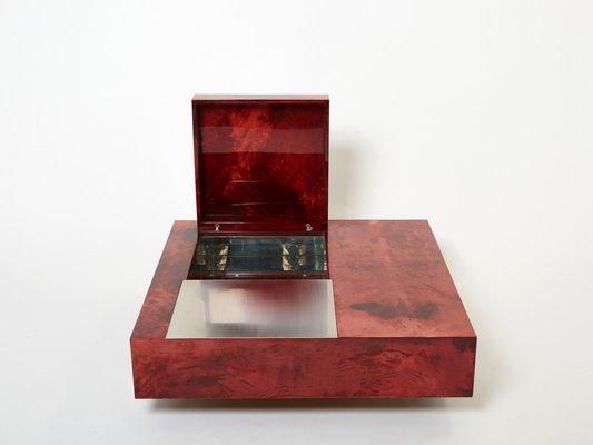 Red Goatskin Parchment and Steel Bar Coffee Table by Aldo Tura, 1960-YJA-1353260