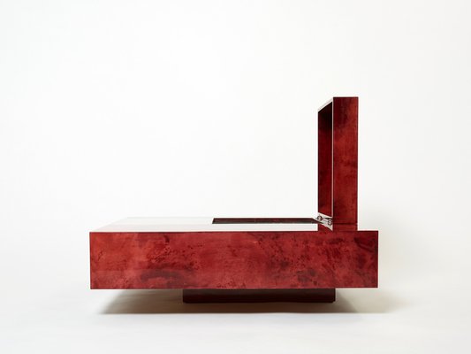 Red Goatskin Parchment and Steel Bar Coffee Table by Aldo Tura, 1960-YJA-1353260