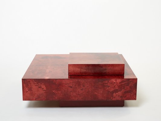 Red Goatskin Parchment and Steel Bar Coffee Table by Aldo Tura, 1960-YJA-1353260