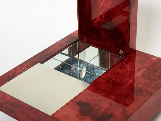 Red Goatskin Parchment and Steel Bar Coffee Table by Aldo Tura, 1960-YJA-1353260