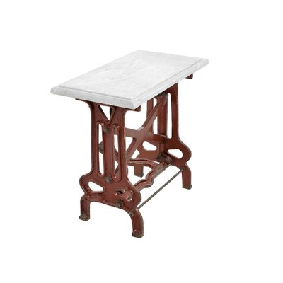 Red Industrial Table with Marble Top-NQ-1124738