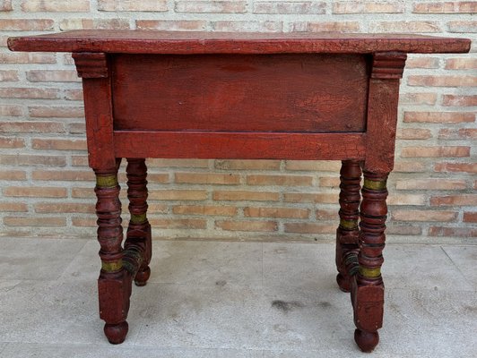 Red Lacquered Console Table with Gilt Accents and Carved Apron, 1940s-NOU-2034027