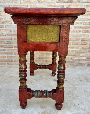 Red Lacquered Console Table with Gilt Accents and Carved Apron, 1940s-NOU-2034027