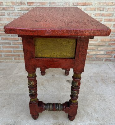 Red Lacquered Console Table with Gilt Accents and Carved Apron, 1940s-NOU-2034027