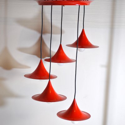 Red Lacquered Metal Cone Ceiling Lamps from Fog & Mørup, 1960s, Set of 5-JQO-849429