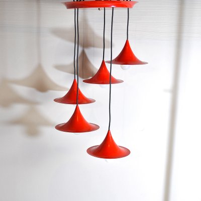 Red Lacquered Metal Cone Ceiling Lamps from Fog & Mørup, 1960s, Set of 5-JQO-849429