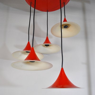 Red Lacquered Metal Cone Ceiling Lamps from Fog & Mørup, 1960s, Set of 5-JQO-849429