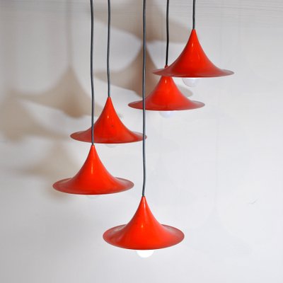 Red Lacquered Metal Cone Ceiling Lamps from Fog & Mørup, 1960s, Set of 5-JQO-849429