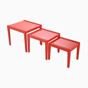 Red Lacquered Wood Nesting Tables, Set of 3-NQ-1264794