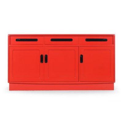 Red Lacquered Wooden Sideboard with 3 Doors and 3 Drawers, 1960s-NQ-668672