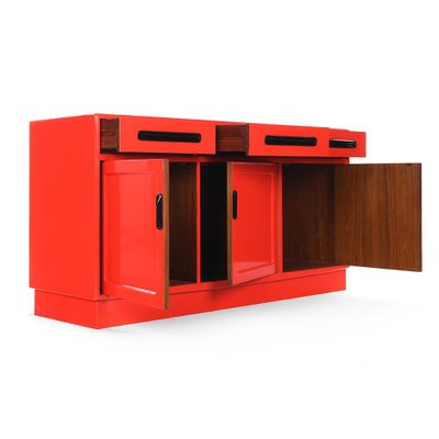 Red Lacquered Wooden Sideboard with 3 Doors and 3 Drawers, 1960s-NQ-668672