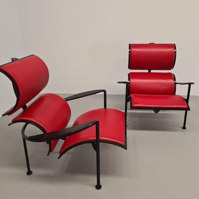 Red Leather Armchairs by Carlo Forcolini for Alias, 1986, Set of 2-PRS-1966310