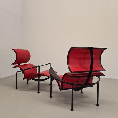 Red Leather Armchairs by Carlo Forcolini for Alias, 1986, Set of 2-PRS-1966310