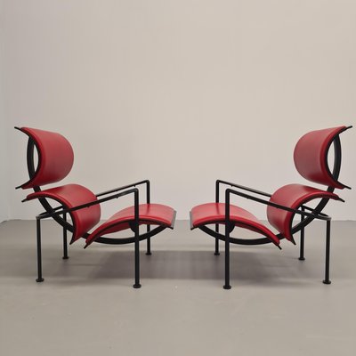 Red Leather Armchairs by Carlo Forcolini for Alias, 1986, Set of 2-PRS-1966310