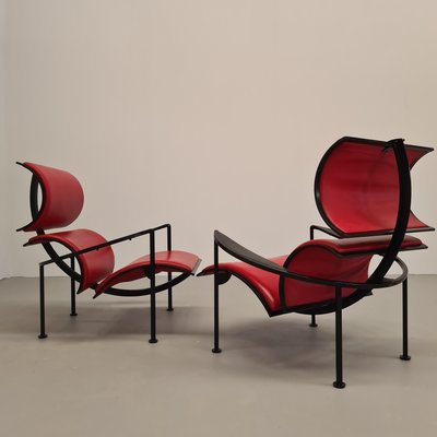 Red Leather Armchairs by Carlo Forcolini for Alias, 1986, Set of 2-PRS-1966310